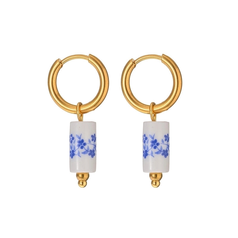 1 Pair Chinoiserie Vintage Style Flower 304 Stainless Steel 18K Gold Plated Drop Earrings