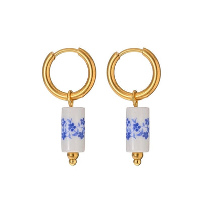 1 Pair Chinoiserie Vintage Style Flower 304 Stainless Steel 18K Gold Plated Drop Earrings