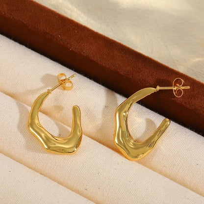 1 Pair Basic Minimalist C Shape Irregular Geometric Plating 304 Stainless Steel 18K Gold Plated Earrings