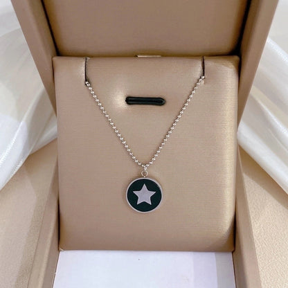 Casual Commute Geometric Titanium Steel Shell Zircon Inlay Pendant Necklace