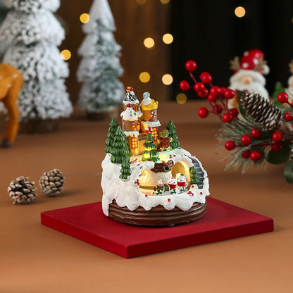 Multiple Christmas Rotating Resin Glowing Music Box Ornaments Rotating Small Train Christmas Gift