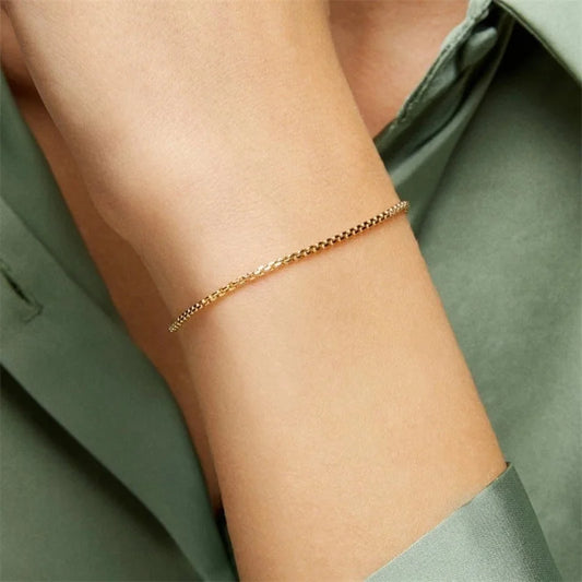 Minimalist Solid Color 304 Stainless Steel 14K Gold Plated Box Chain Bracelets In Bulk
