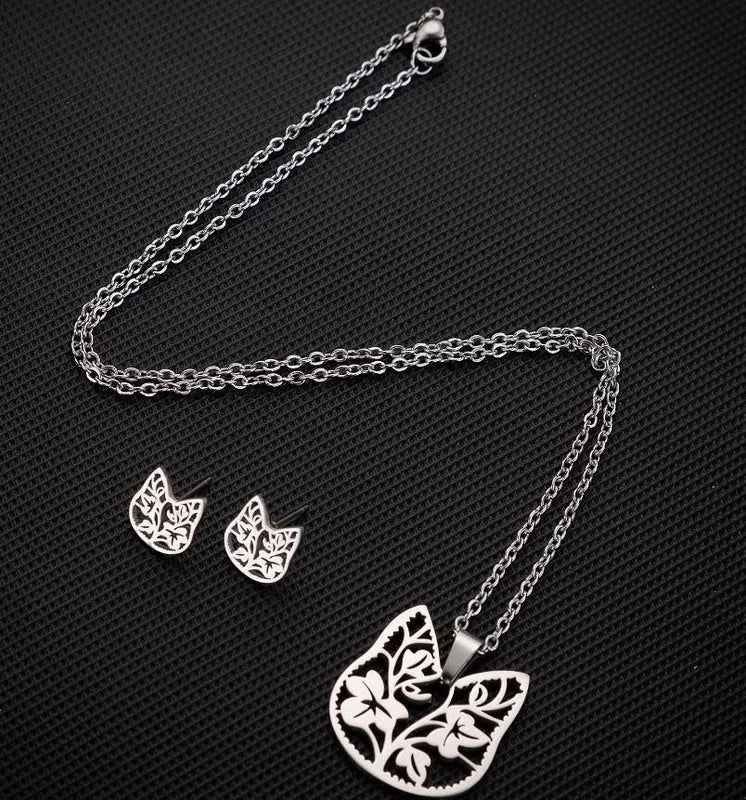 Minimalist Geometric Leaf Heart Shape Stainless Steel Plating Earrings Necklace 1 Set