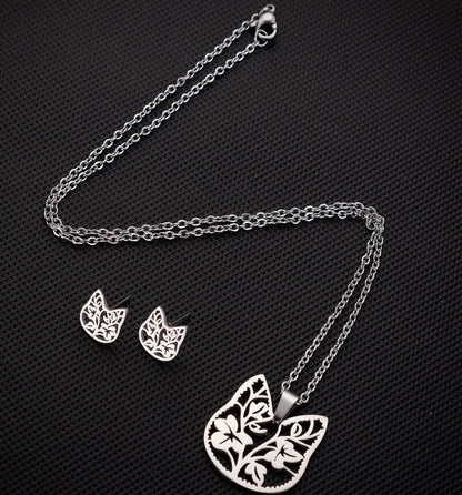 Minimalist Geometric Leaf Heart Shape Stainless Steel Plating Earrings Necklace 1 Set