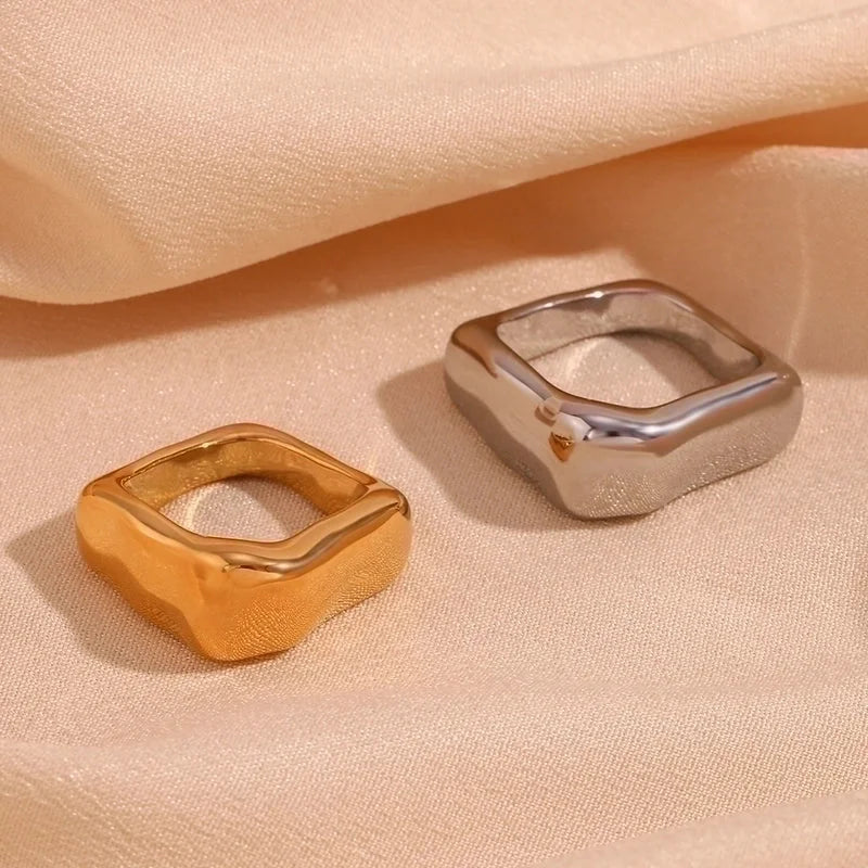 Minimalist Classic Style Solid Color 304 Stainless Steel 18K Gold Plated Plating Rings