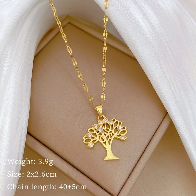 Fashion Geometric Titanium Steel Copper Plating Artificial Diamond Necklace