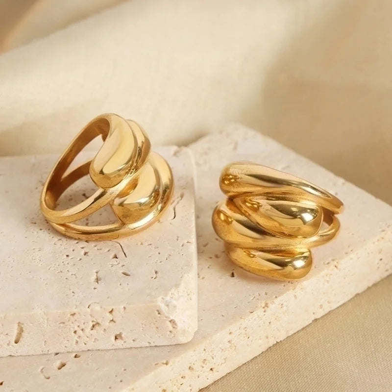 Casual Elegant Minimalist Water Droplets Titanium Steel 18K Gold Plated Plating Rings