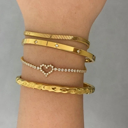 Casual Elegant Heart Shape 304 Stainless Steel 16K Gold Plated White Gold Plated Bracelets Bangle In Bulk