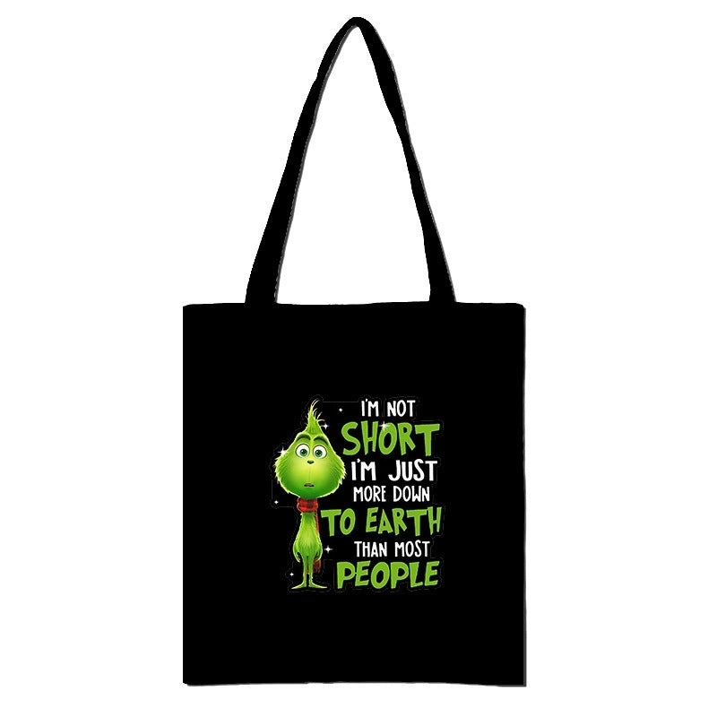 Christmas Peripheral Festival Handbag Canvas Bag Grinch Christmas Monster Green Fur Monster Printed Canvas Book Bag