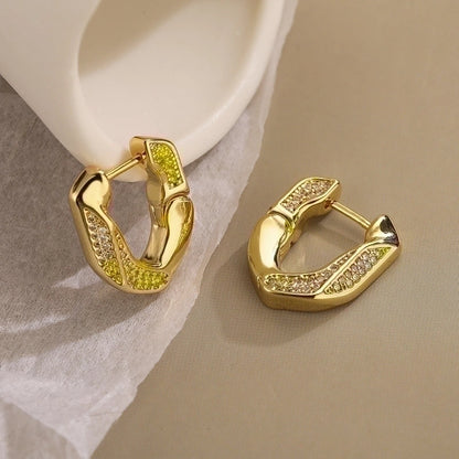 1 Pair Korean Style Geometric Plating Inlay Copper Zircon 18k Gold Plated Hoop Earrings