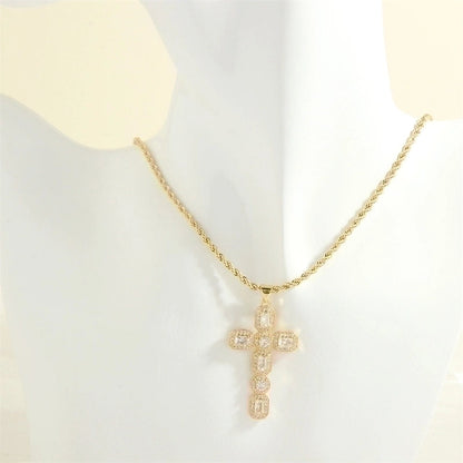 Minimalist Cross Heart Shape Copper 18k Gold Plated Zircon Pendant Necklace In Bulk