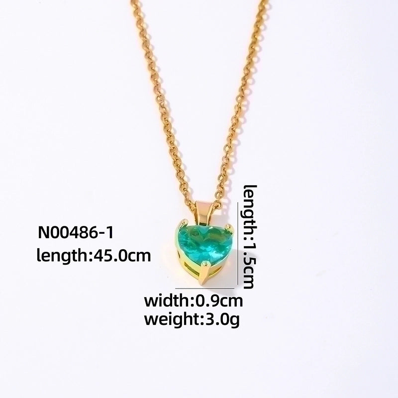 2 Pieces Elegant Minimalist Heart Shape 304 Stainless Steel Copper Plating Inlay Gold Plated Zircon Pendant Necklace
