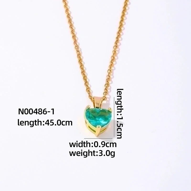 2 Pieces Elegant Minimalist Heart Shape 304 Stainless Steel Copper Plating Inlay Gold Plated Zircon Pendant Necklace