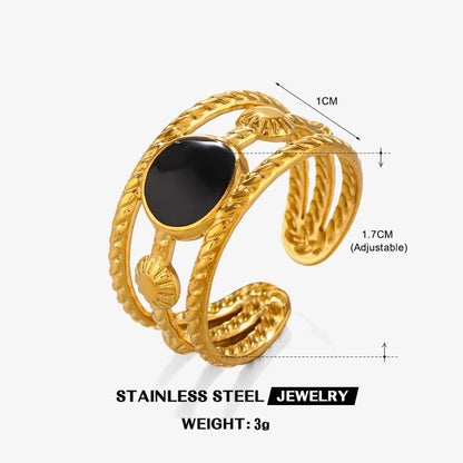 304 Stainless Steel 18K Gold Plated Minimalist Enamel Round Rhombus Open Rings