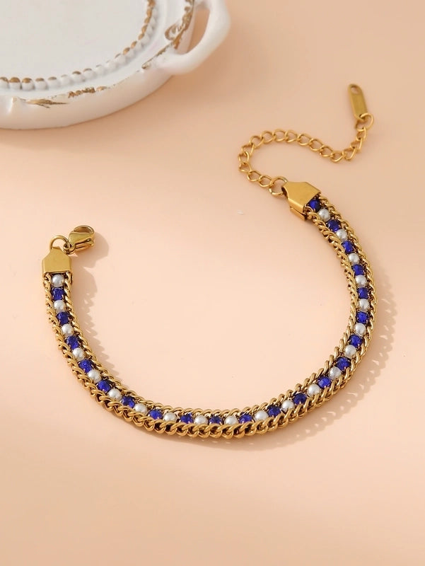 Elegant Glam Minimalist Geometric 304 Stainless Steel 18K Gold Plated Rhinestones Bracelets In Bulk