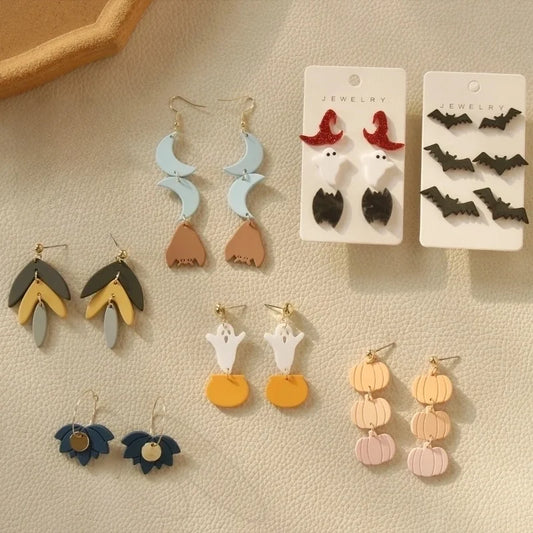 Cute Pumpkin Bat Ghost Arylic Halloween Women's Drop Earrings