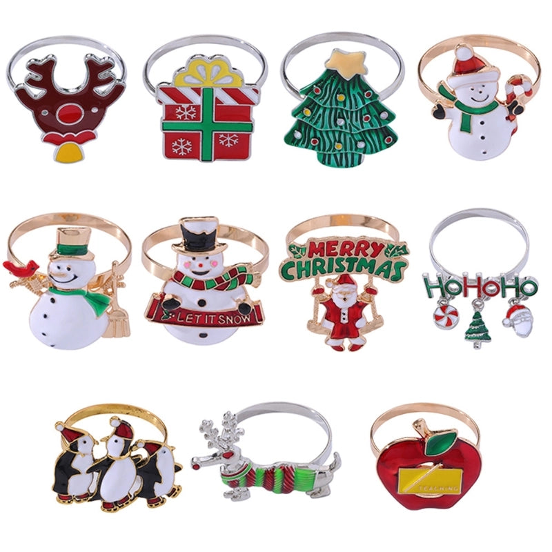 Christmas Cute Penguin Christmas Tree Santa Claus Alloy Napkin Rings 1 Piece