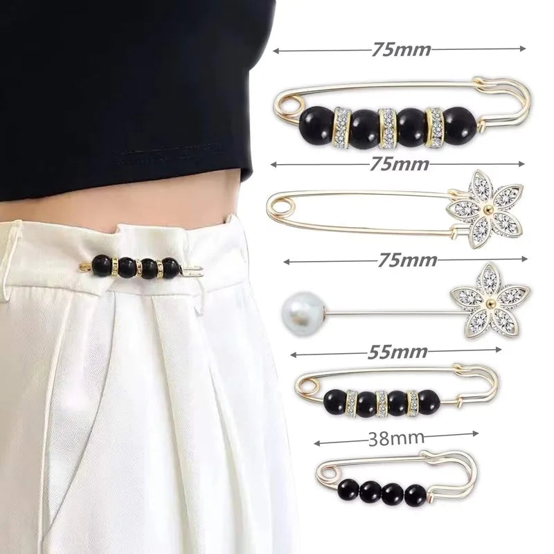 Pants Tight Pants Skirt Waist Artifact Tight Waist Pin Anti-running Light Brooch High-end Corsage Pin Jewelry Pearl Brooch Buckle