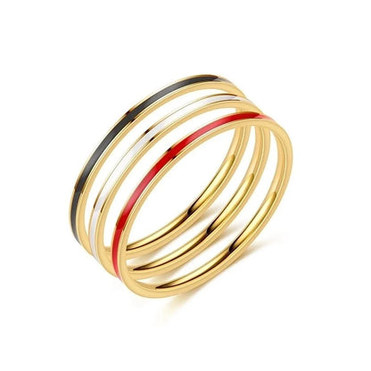 Fashion Stripe Titanium Steel 18K Gold Plated Enamel Rings