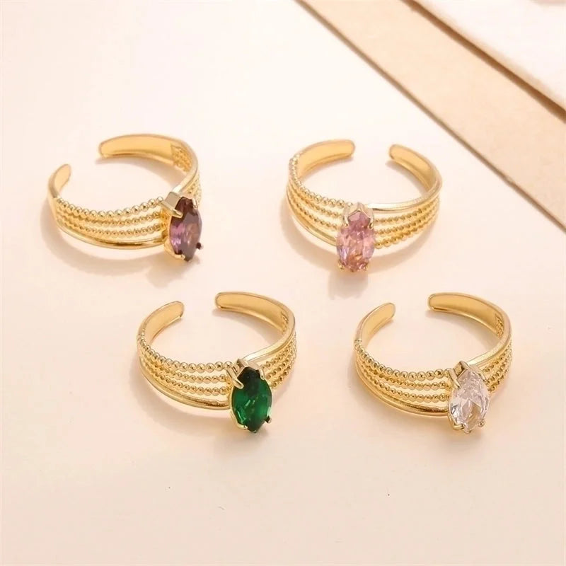 Elegant Sweet Oval Stainless Steel Plating Inlay Zircon 18k Gold Plated Open Rings
