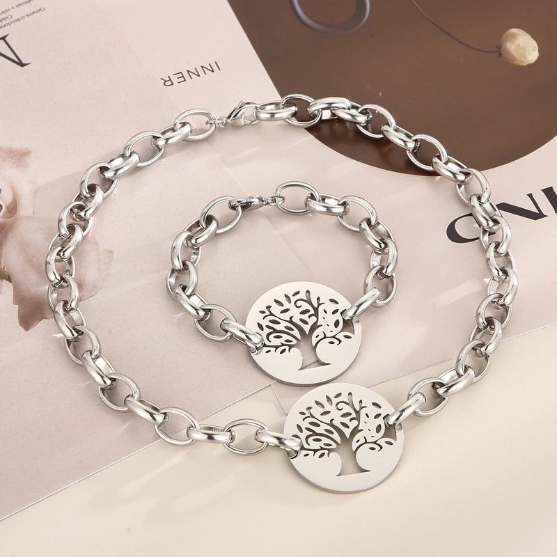 Fashion Tree Titanium Steel Plating Hollow Out Bracelets Necklace