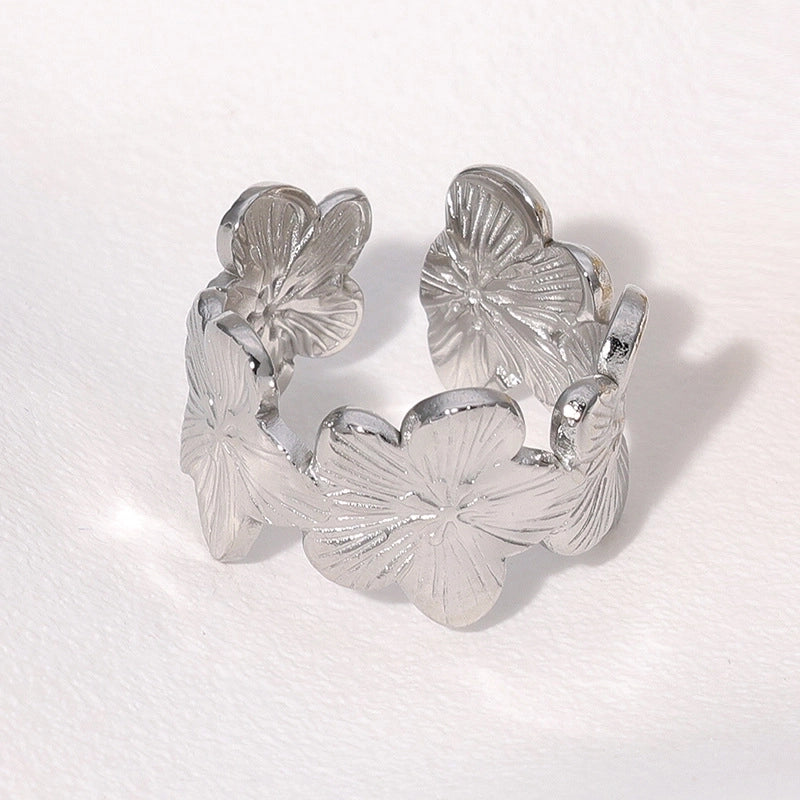 Casual Minimalist Geometric 304 Stainless Steel Hollow Out Inlay Open Rings