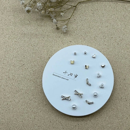 2 Pieces Minimalist Commute Geometric Inlay Copper Zircon Drop Earrings