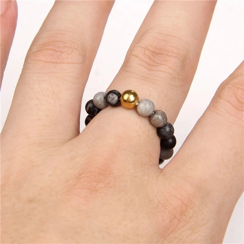 Retro Solid Color Natural Stone Beaded Rings 1 Piece