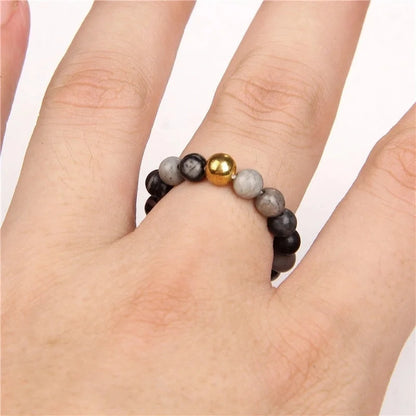 Retro Solid Color Natural Stone Beaded Rings 1 Piece