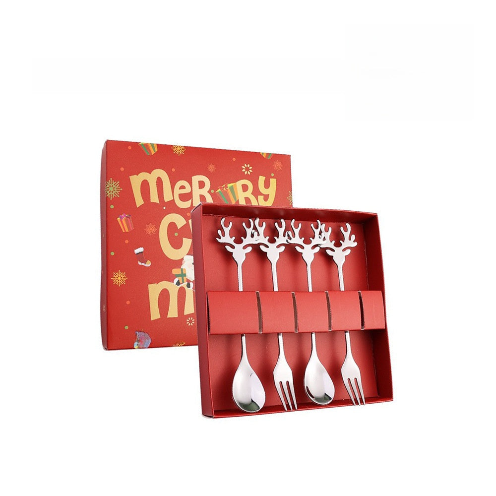 J304 Stainless Steel Elk Spoon And Fork Set Christmas Spoon And Fork Set Coffee Stirring Spoon Dessert Christmas Spoon