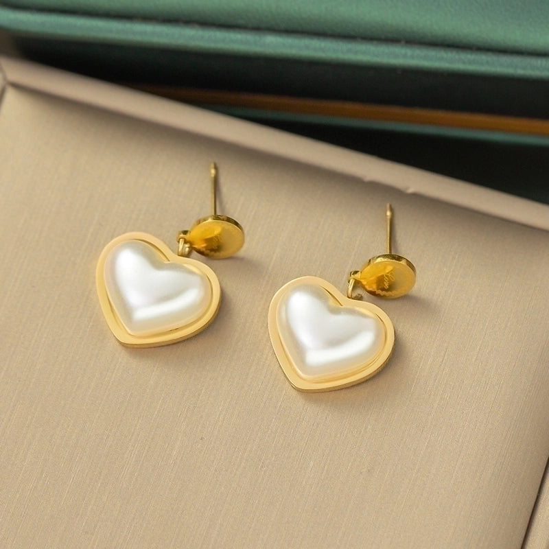 Casual Minimalist Heart Shape Titanium Steel Plating Inlay Pearl Shell Bracelets Earrings Necklace
