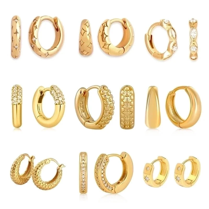 1 Pair Retro Round Copper Zircon Hoop Earrings