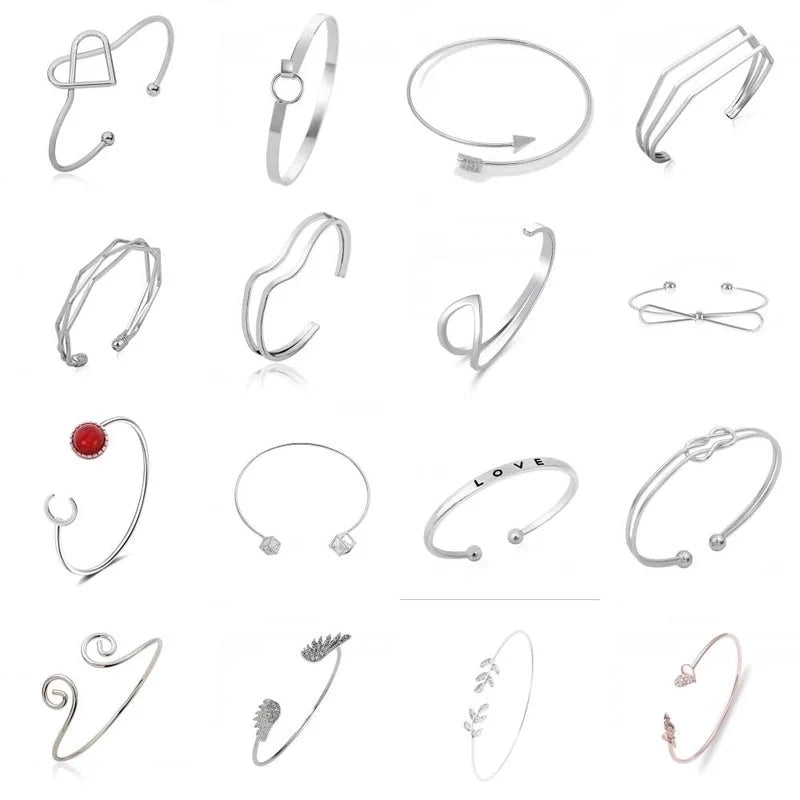 Alloy Gold Plated Silver Plated Fashion Plating Inlay Heart Shape Feather Bow Knot Bangle