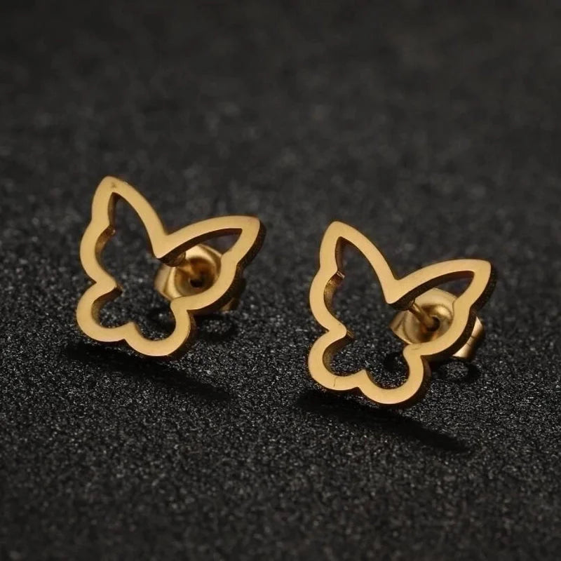1 Pair Lady Butterfly Plating 304 Stainless Steel 18K Gold Plated Ear Studs