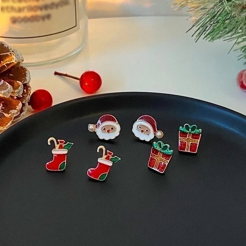 1 Set Minimalist Christmas Tree Santa Claus Christmas Socks Plating Alloy Drop Earrings Ear Studs