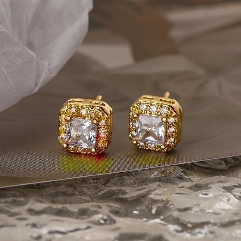 1 Pair Minimalist Commute Square Plating Inlay Copper Zircon 18k Gold Plated Ear Studs