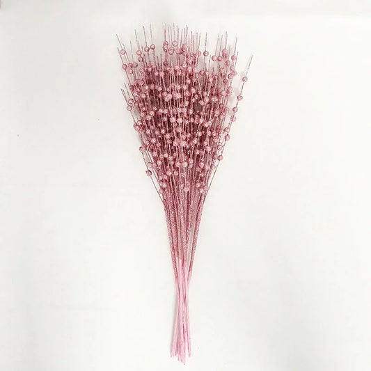 Christmas Decorations 43cm 12 Fork Gold Powder Ball Christmas Tree Garland Rattan Sequins Simulation Berry Branches Bundle