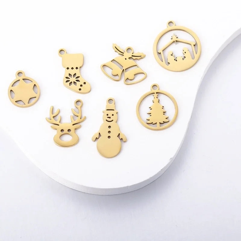 5 PCS/Package 13*16mm 14*19mm 304 Stainless Steel Christmas Tree Snowman Snowflake Pendant Jewelry Accessories