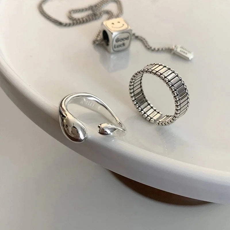 Minimalist Flower Rectangle Brass Plating White Gold Plated Open Rings