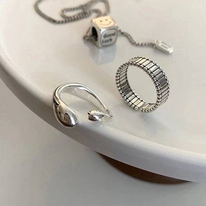 Minimalist Flower Rectangle Brass Plating White Gold Plated Open Rings