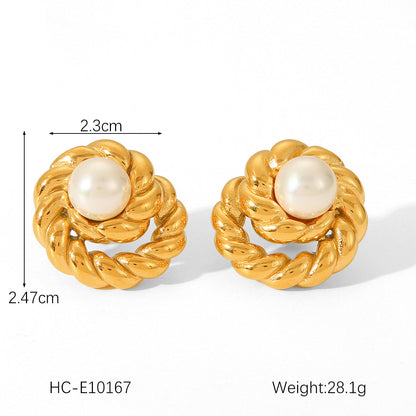 IG Style Pearl Geometric Stainless Steel Electroplating Earrings