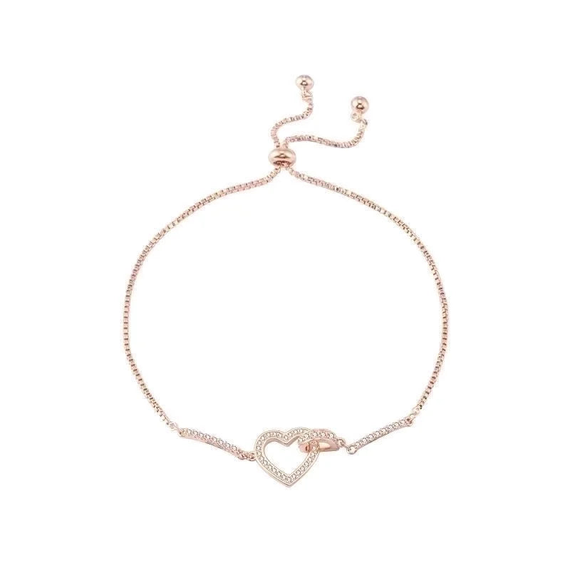 Fashion Heart Shape Alloy Titanium Steel Plating Rhinestones Artificial Pearls Women\'S Bracelets