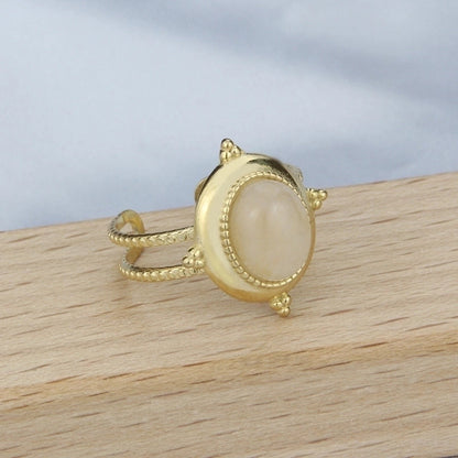 Minimalist Geometric 304 Stainless Steel Natural Stone 18K Gold Plated Hollow Out Open Ring