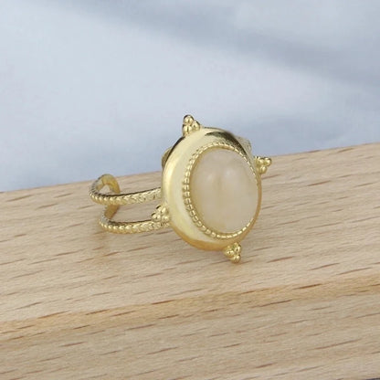 Minimalist Geometric 304 Stainless Steel Natural Stone 18K Gold Plated Hollow Out Open Ring