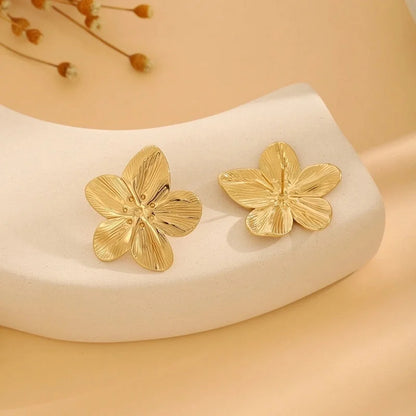 1 Pair Casual Minimalist Streetwear Waves Heart Shape Flower Plating 304 Stainless Steel Ear Studs