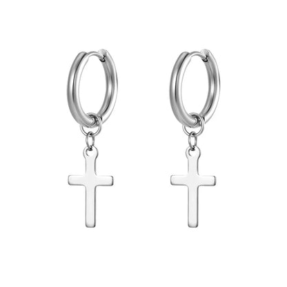 1 Pair Minimalist Cross Plating 201 Stainless Steel 18K Gold Plated Dangling Earrings