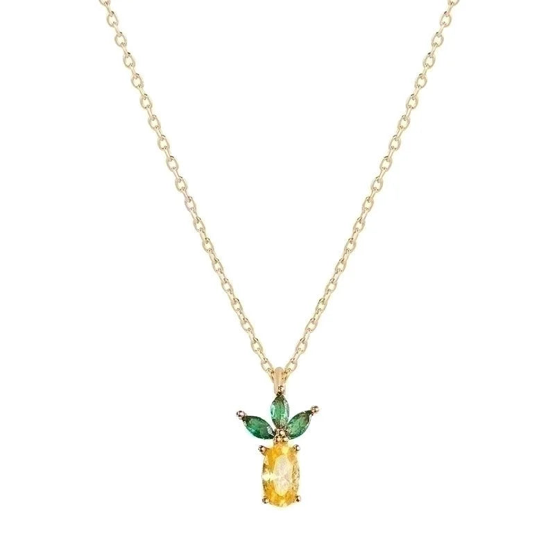 Cherry Peach Tropical Fruit Pendant Copper Inlaid Zircon Necklace