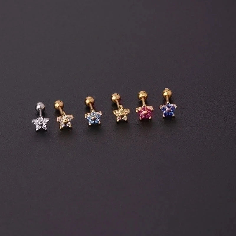 Ear Cartilage Rings & Studs Minimalist Flower Copper Artificial Gemstones