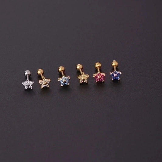 Ear Cartilage Rings & Studs Minimalist Flower Copper Artificial Gemstones