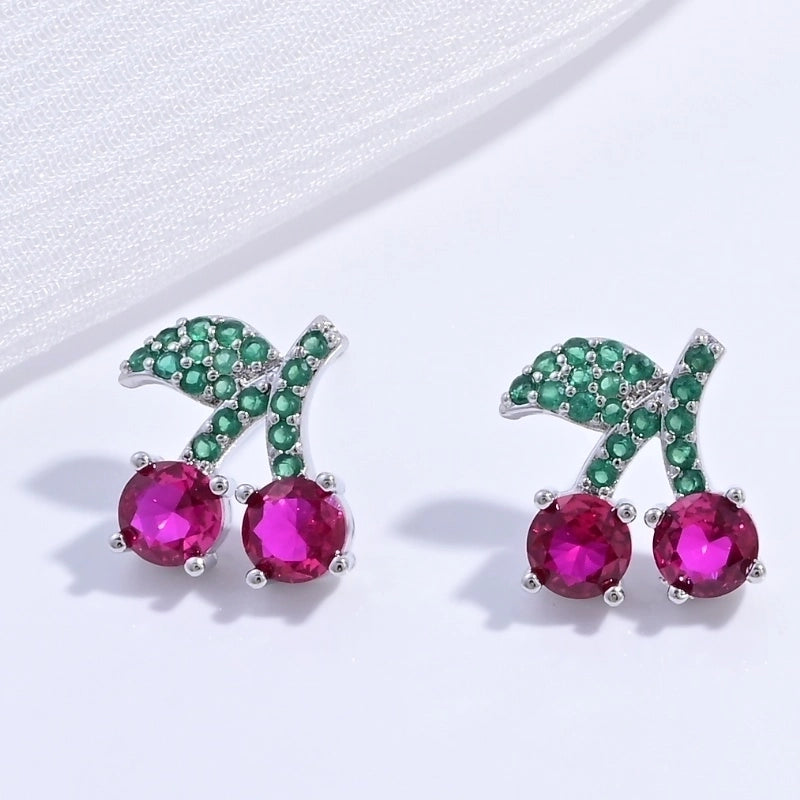 1 Pair Casual Sweet Minimalist Ice Cream Cherry Pineapple Enamel Copper Zircon 18K Gold Plated Ear Studs